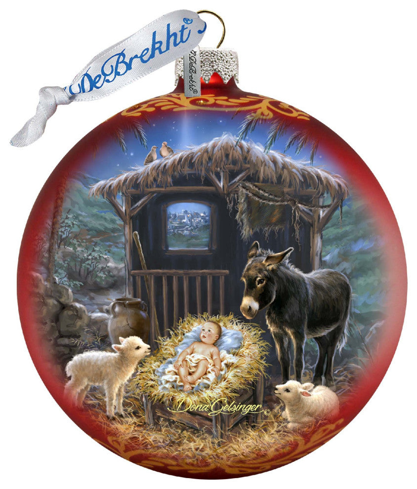 Born in A Stable Glass Ornament