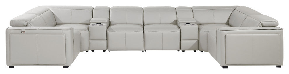 Niccolo Italian Leather 8-Piece U-Shaped 2 Power Reclining Sectional, Light Gray