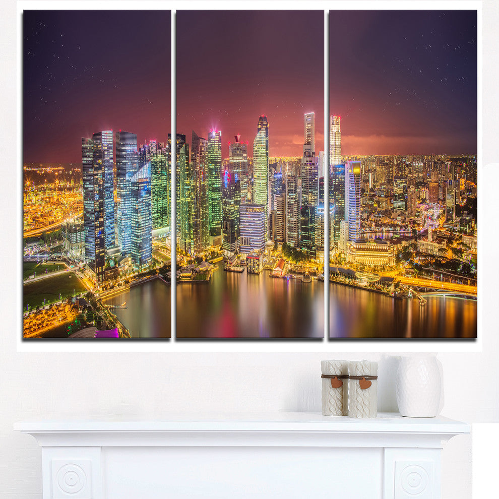 "Singapore Skyline View of Marina Bay" Metal Wall Art, 3 Panels, 36"x28"