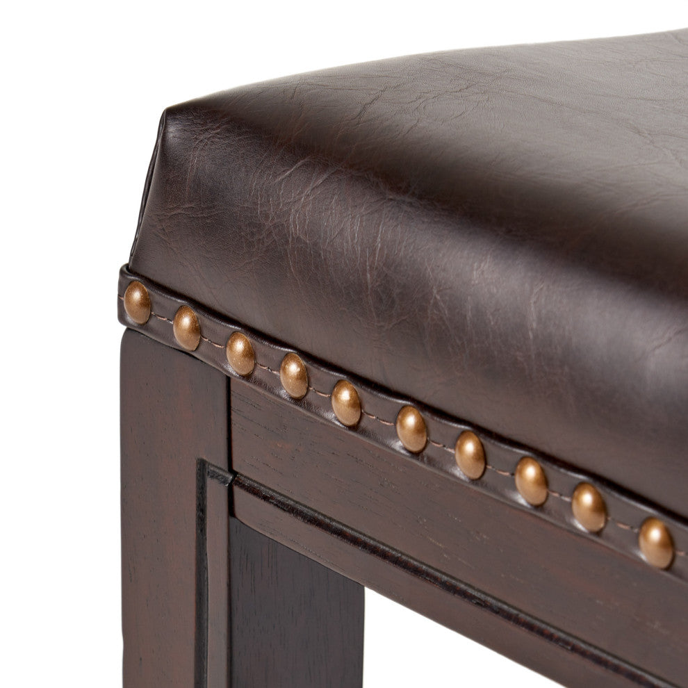 GDF Studio Jaeden Contemporary Studded Backless Stools, Set of 2, Brown Leather Counter Height