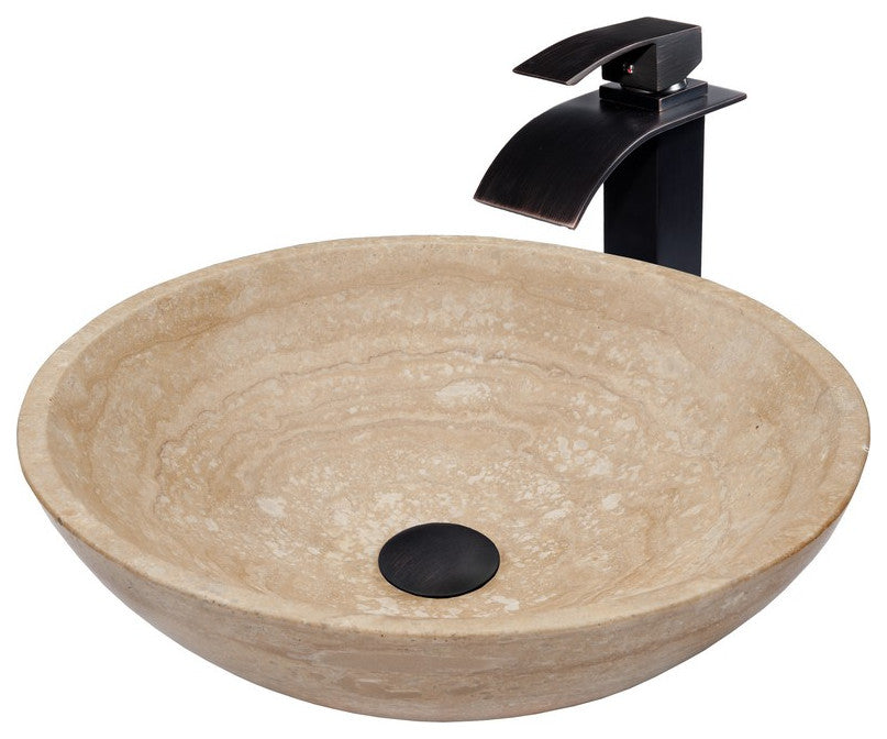 Novatto NSFC-BT136ORB Travertine Stone Vessel Sink Set - Oil Rubbed Bronze