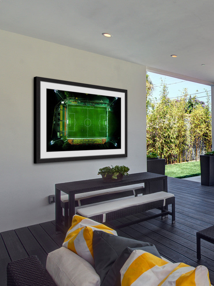 "Soccer From Above" Framed Print by Karolis Janulis