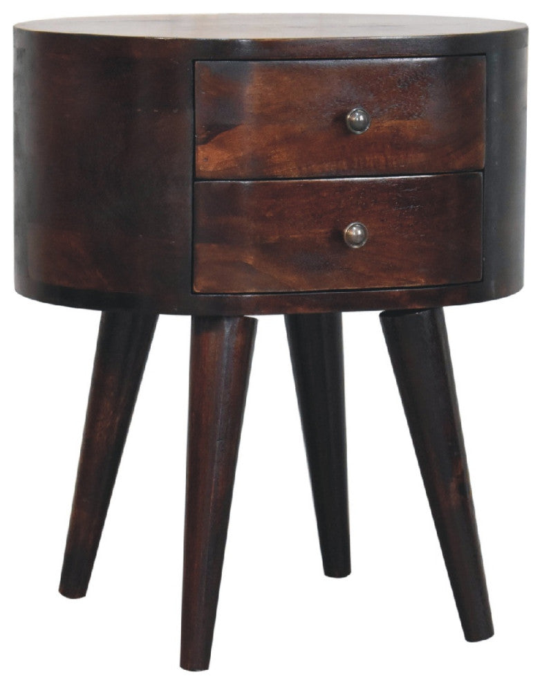 Light Walnut Rounded Nightstand Table