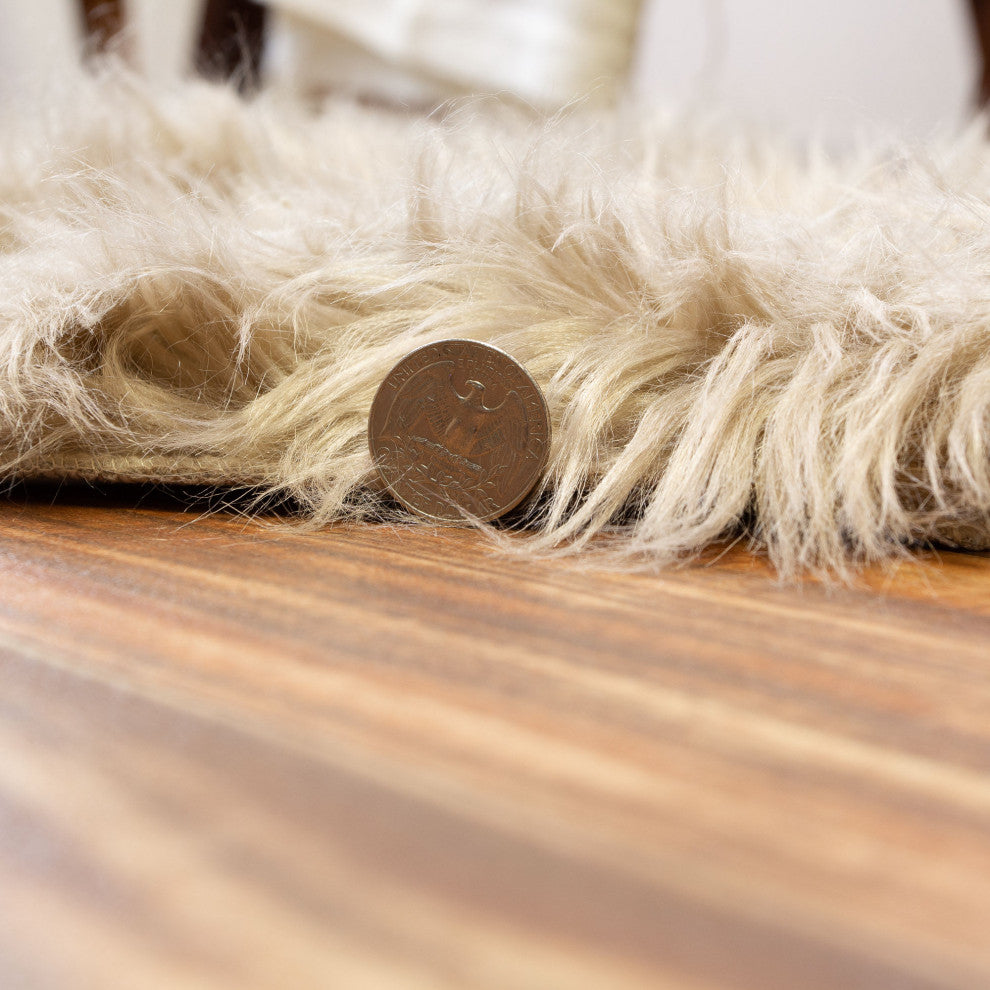 Plush and Soft Faux Sheepskin Fur Shag Area Rug, Light Brown, 6' X 9'