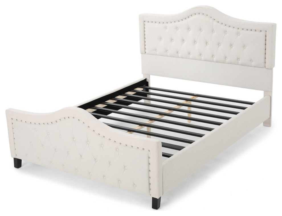 GDF Studio Livi Fabric Fully Upholstered Queen Bed Set, Ivory