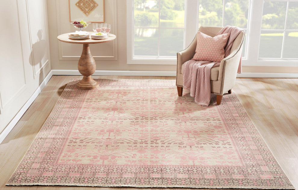 Momeni Banaras Hand Knotted Wool Area Rug, Pink, 9'6"x13'6"