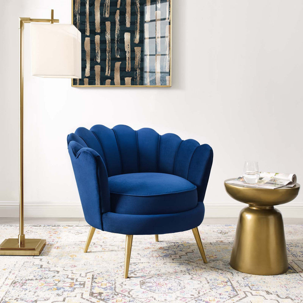 Navy Admire Scalloped Edge Performance Velvet Accent Armchair