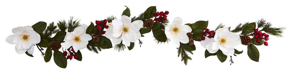 6" Magnolia, Pine and Berries Artificial Garland