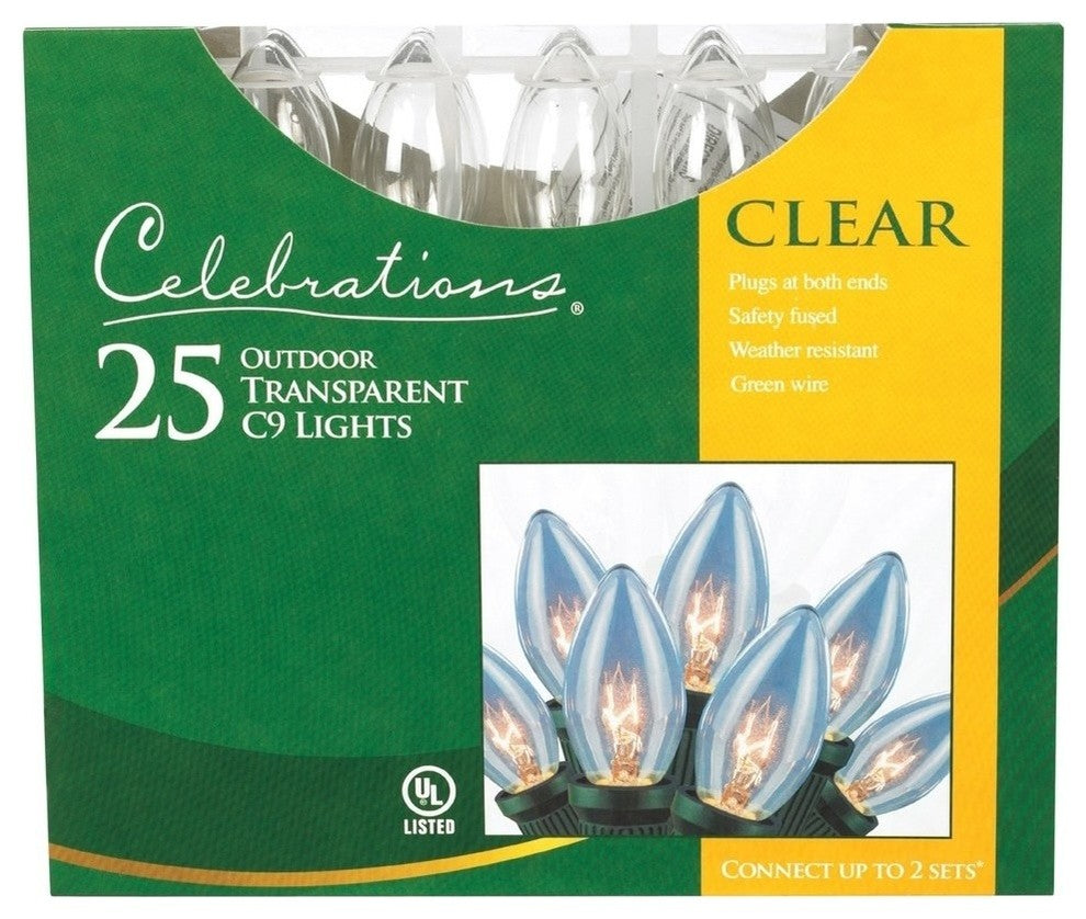 Celebrations C42G4111 C9 Outdoor Light Set, 25', Clear Lights