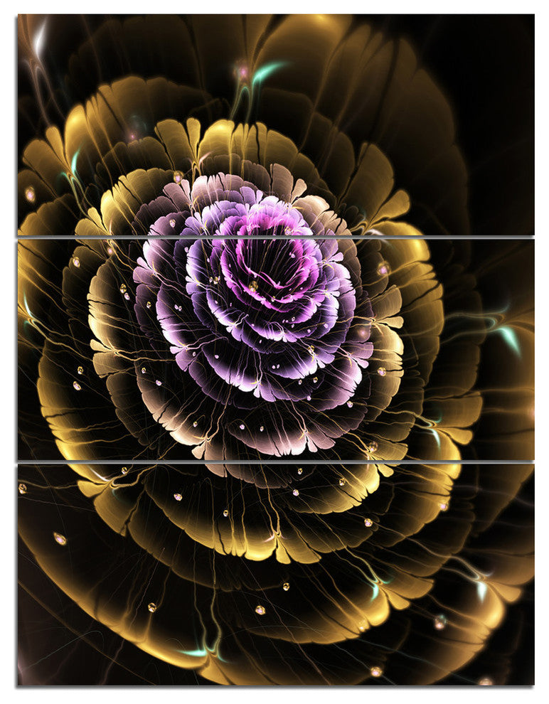 "Perfect Fractal Flower in Gold and Purple" Metal Wall Art, 3 Panels, 28"x36"