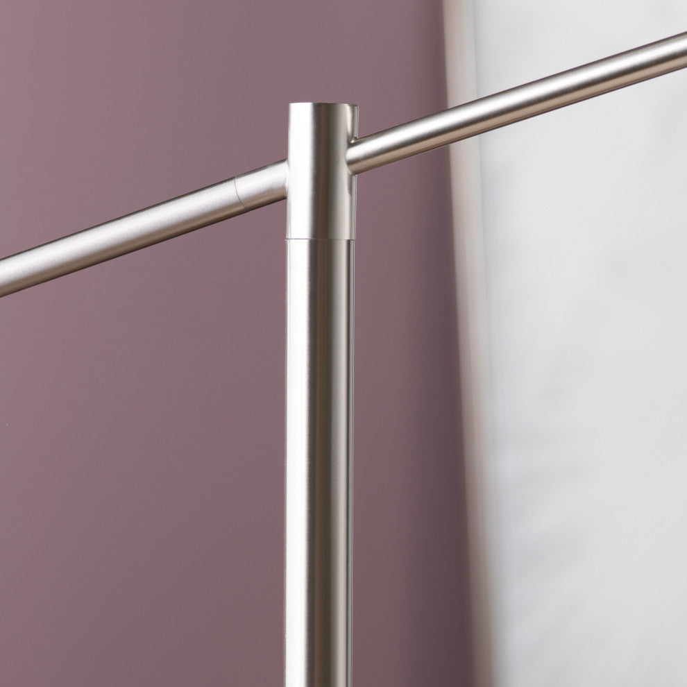 68.25"H Silver Steel Floor Lamp With White Linen Shade