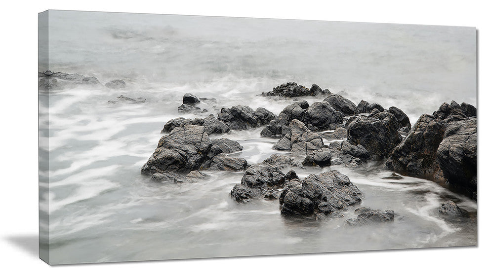 "Black and White Rocky Coastline" Wall Art, 32"x16"