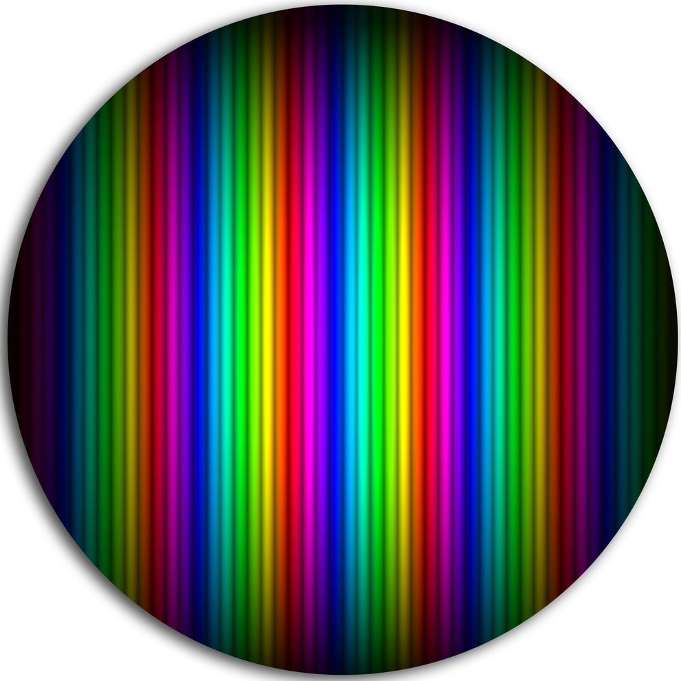 Glowing Rainbow Lines, Abstract Digital Art Disc Metal Artwork, 38"