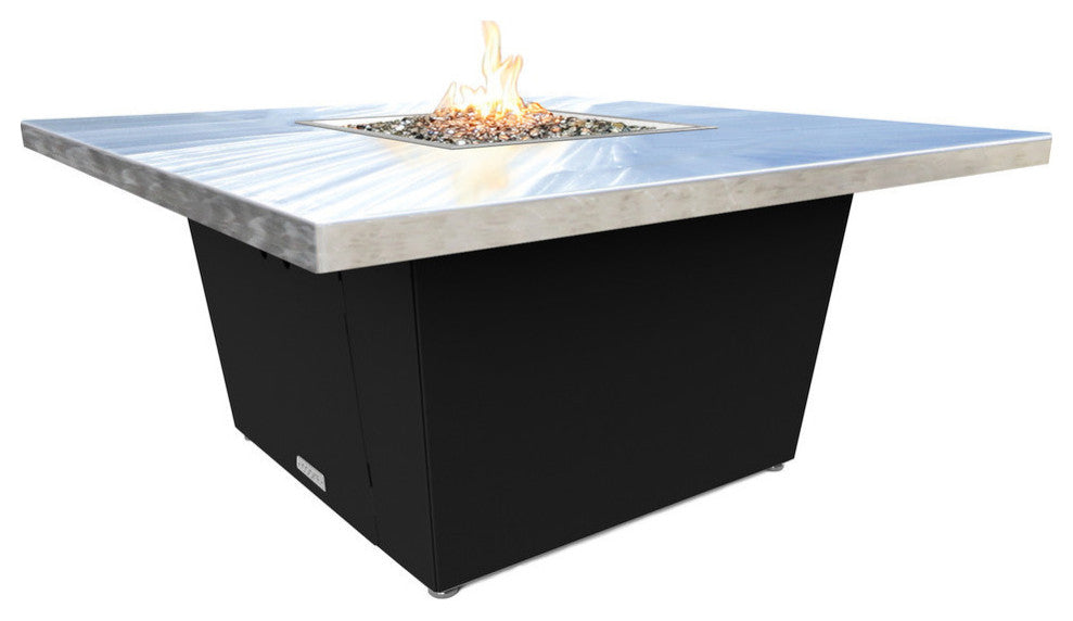 Square Fire Pit Table, 44x44, Chat Height, Propane, Brushed Aluminum Top, Black