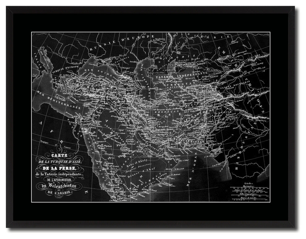 Persia Arabia Iraq Iran Vintage Monochrome Map Canvas, 28"x37"