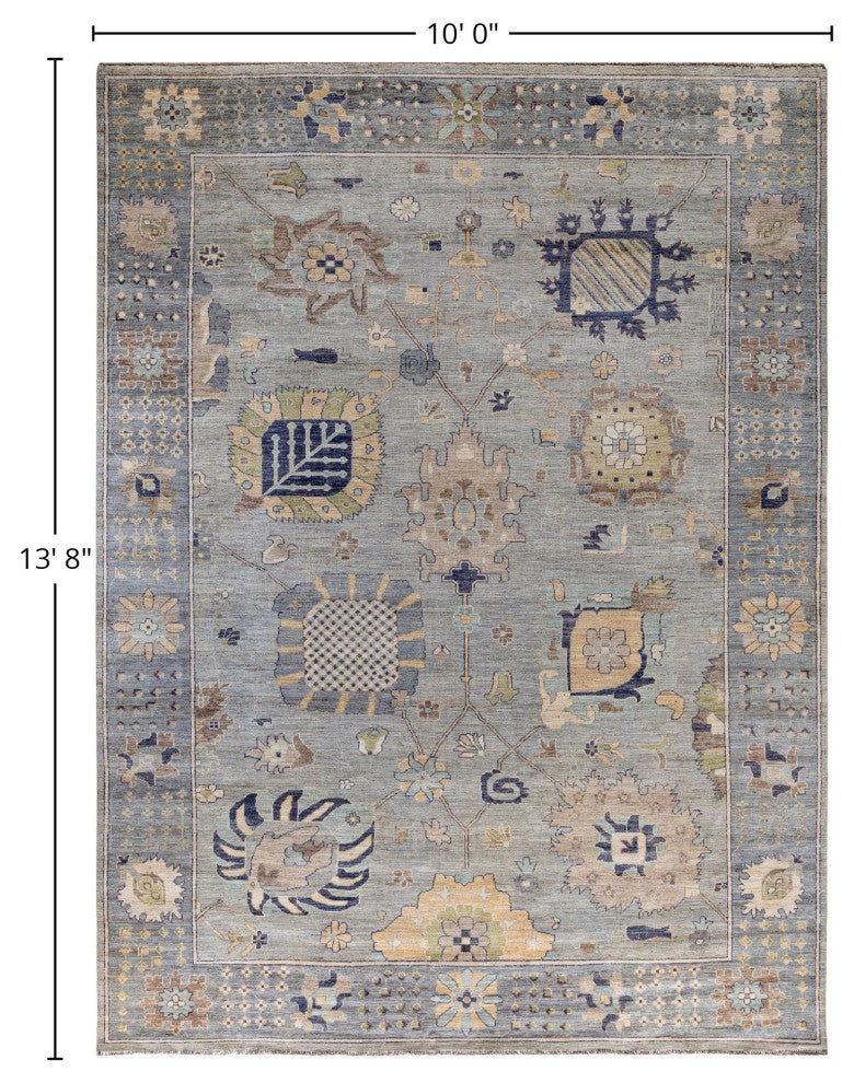 Oushak One-of-a-Kind Hand-Knotted Area Rug Light Gray, 10'0" x 13'8"