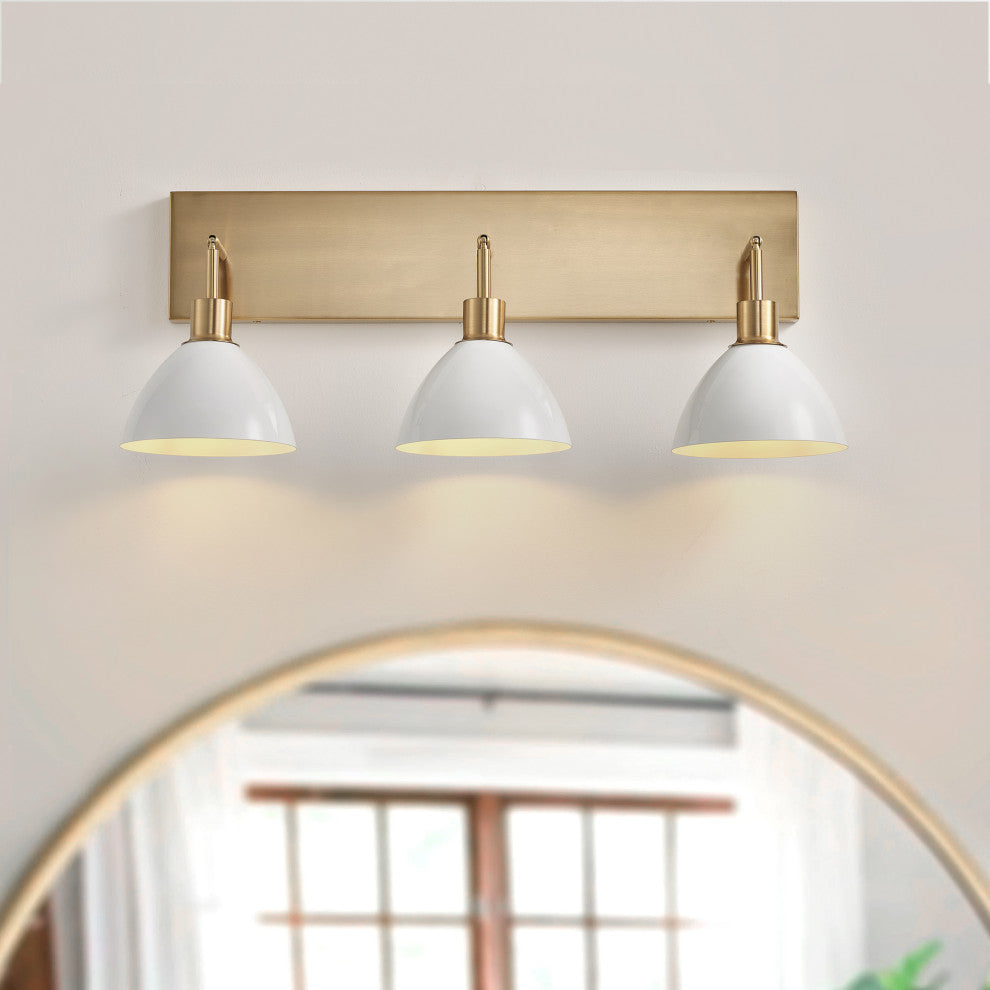 Modern 3-Light Bathroom Vanity Light Over Mirror with White Shades, Gold