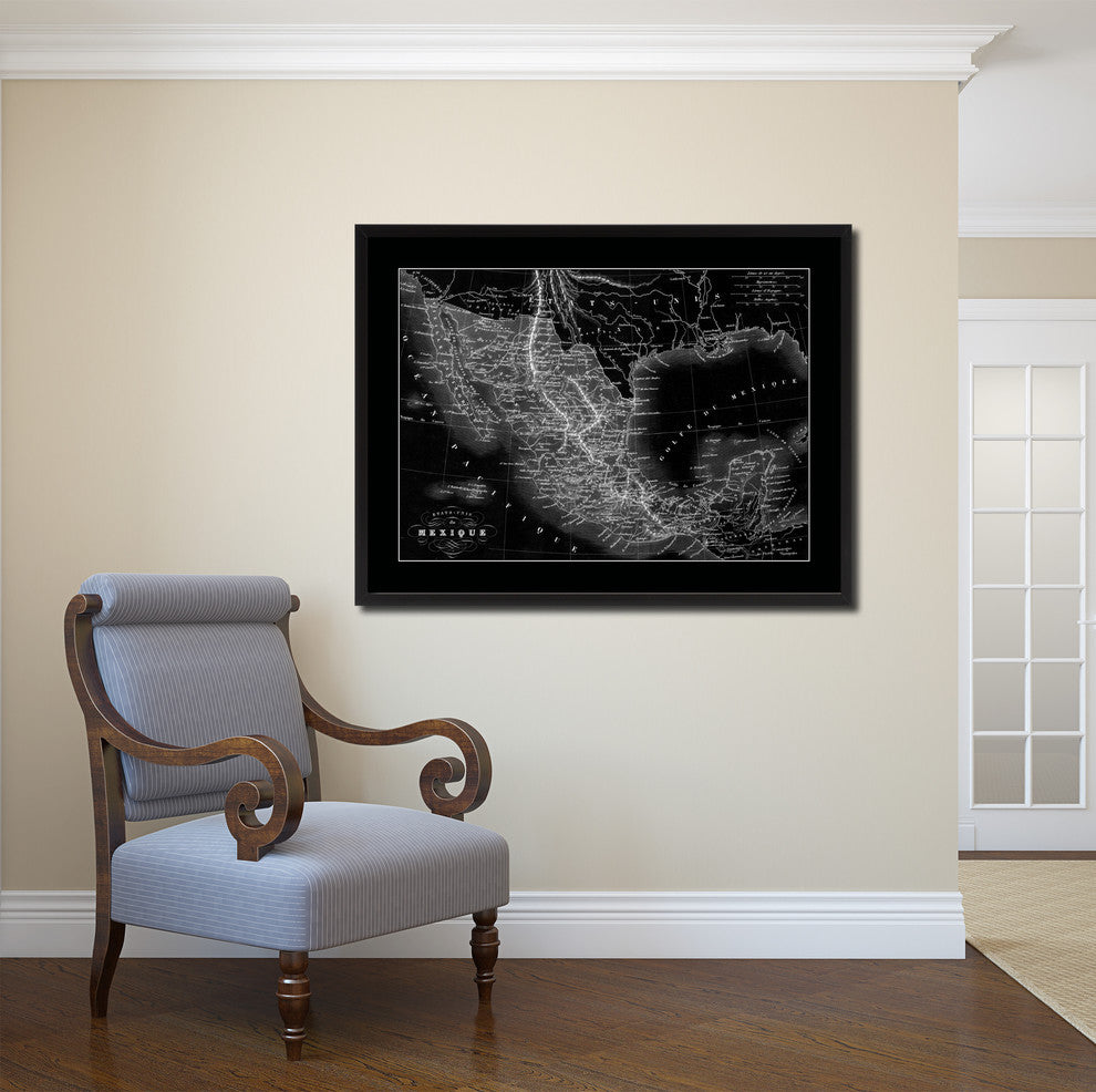 Mexico Vintage Monochrome Map Canvas, 28"x37"