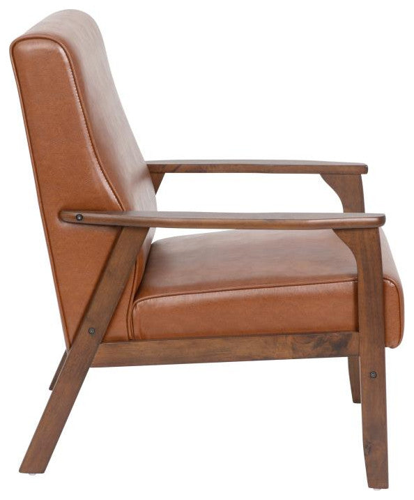 Langston Commercial Grade Upholstered Mid Century Modern Arm Chair, Cognac Leath