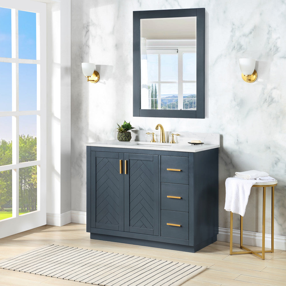 Gazsi Charcoal Blue Bathroom Vanity Set, 42", With Mirror