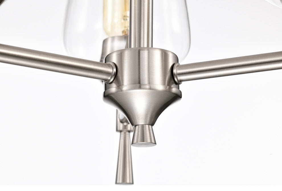 3-Light Brushed Nickel Modern Chandelier With Clear Glass Shades