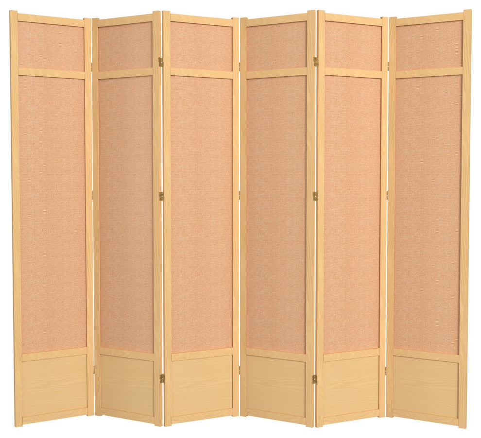 7' Tall Jute Shoji Screen, 6 Panel, Natural