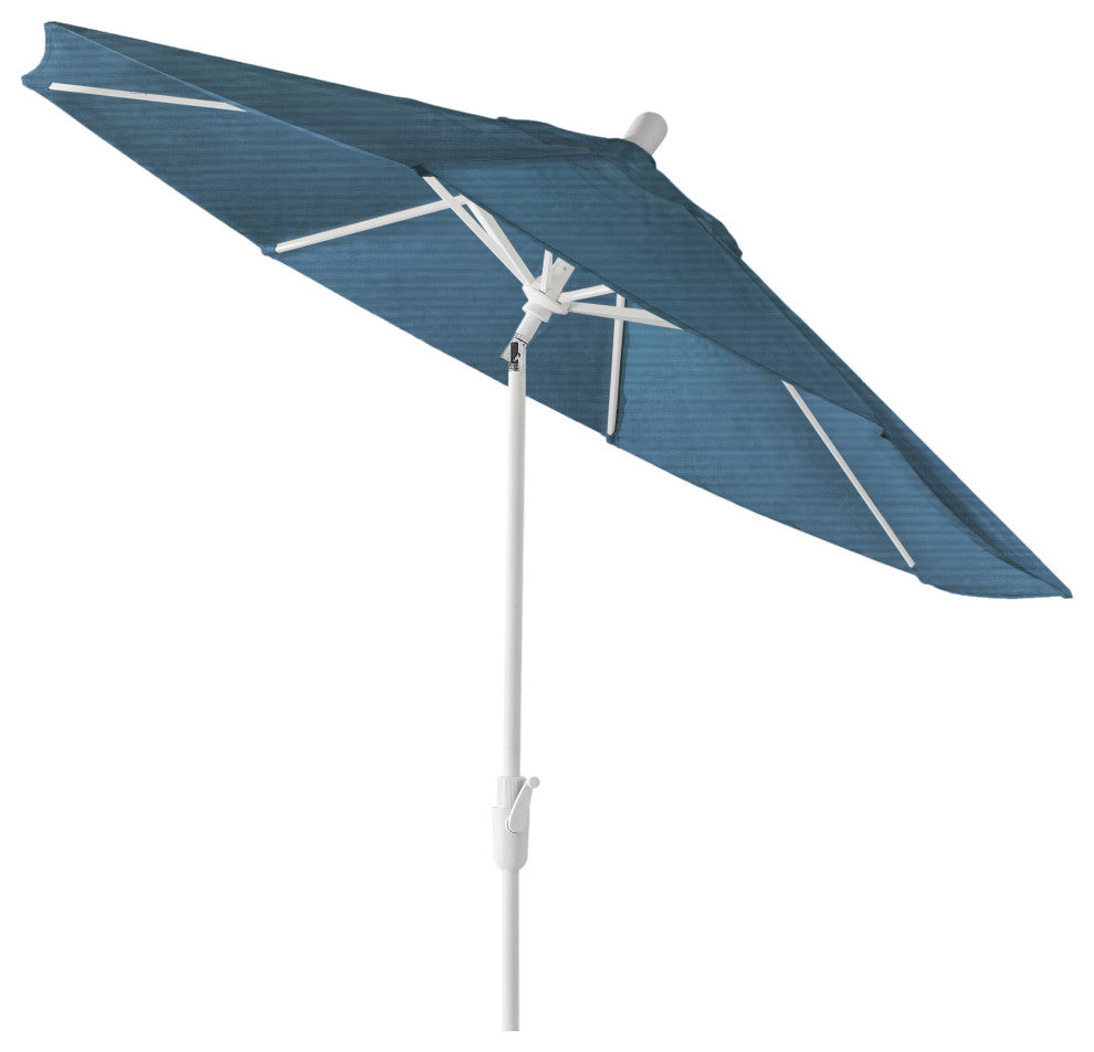 9' Round 360 Rotating Auto Tilt Umbrella, White, Sunbrella, Sapphire Blue