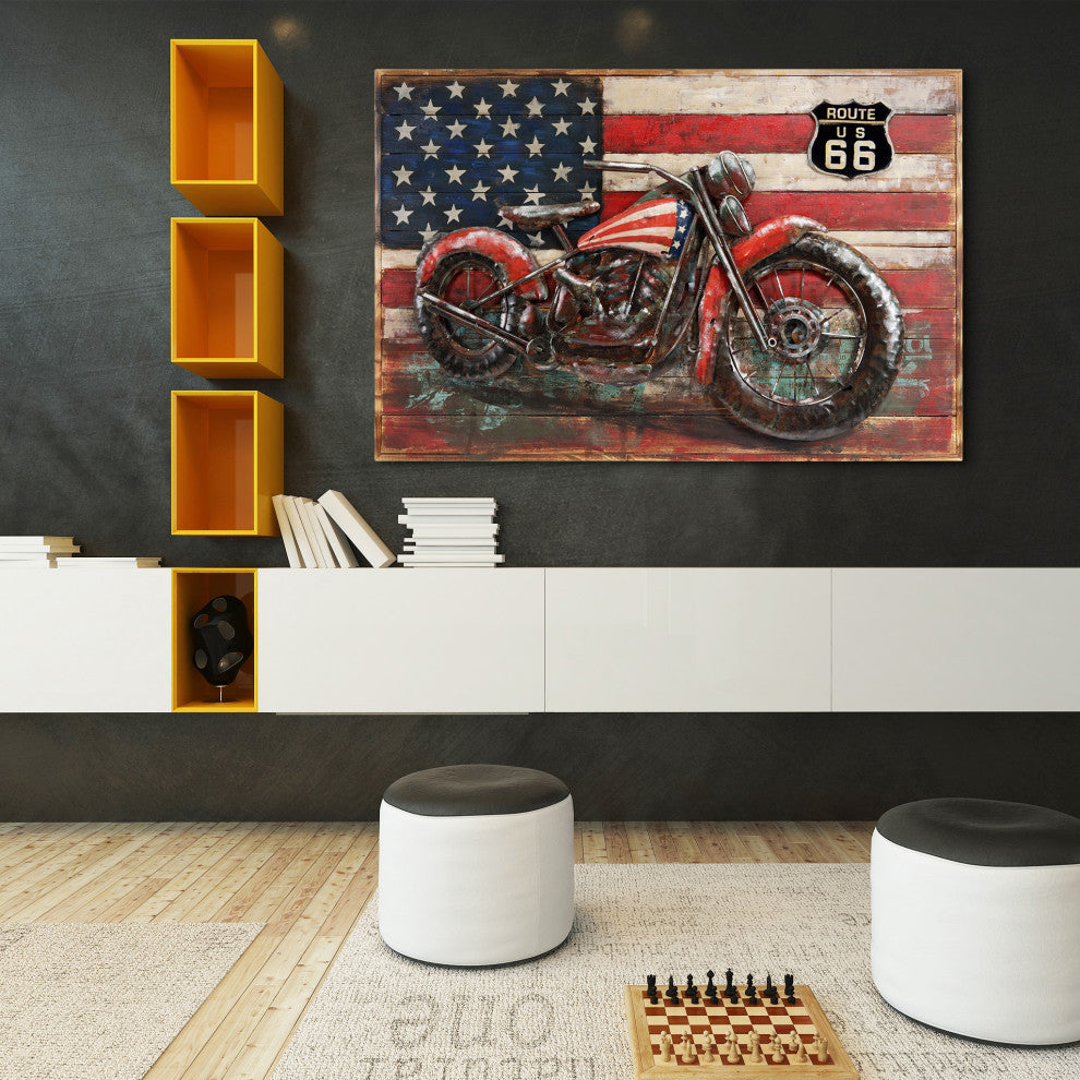 Motorcycle Wall Art Mixed Media Iron Hand Painted Dimensional Wall Sculpture