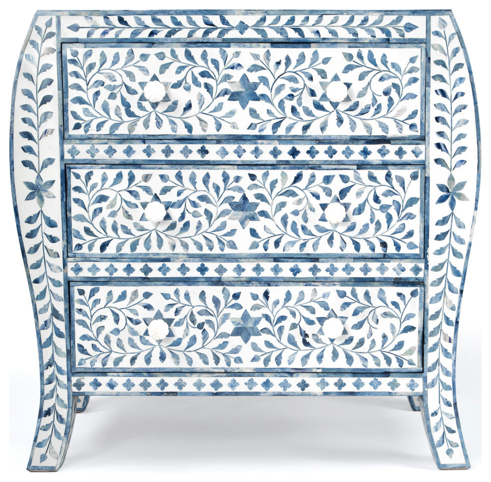 Butler Trubadur Blue and White Bone Inlay 3 Drawer Chest