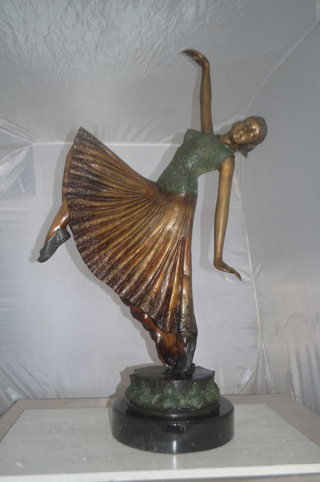 Beautiful Dancer Performing Bronze Statue -  Size: 27"L x 12"W x 48"H.