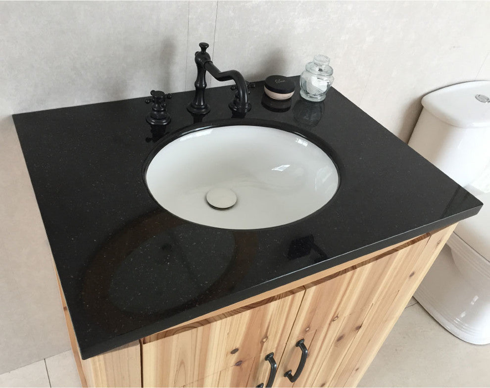 Wallace Solid Fir Single-Sink Vanity, 30", Black Galaxy Top