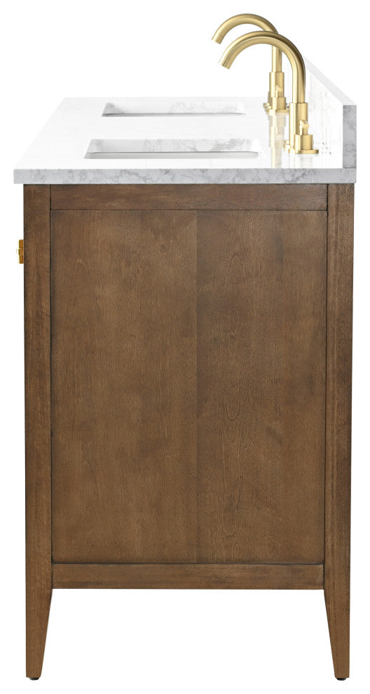 Vanity Art Freestanding Vanity, Walnut, 72", Double Sink, Golden Brushed