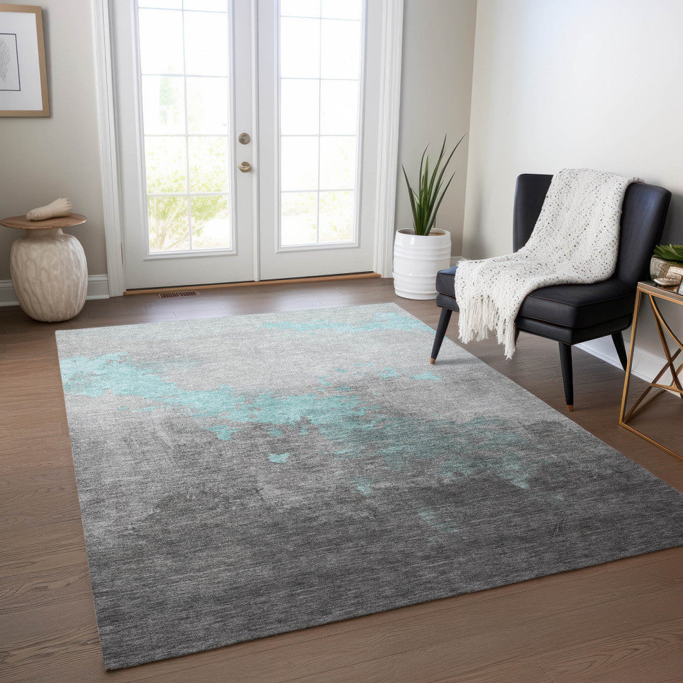Machine Washable Indoor/Outdoor Chantille ACN1881 Teal 8' x 10' Rug