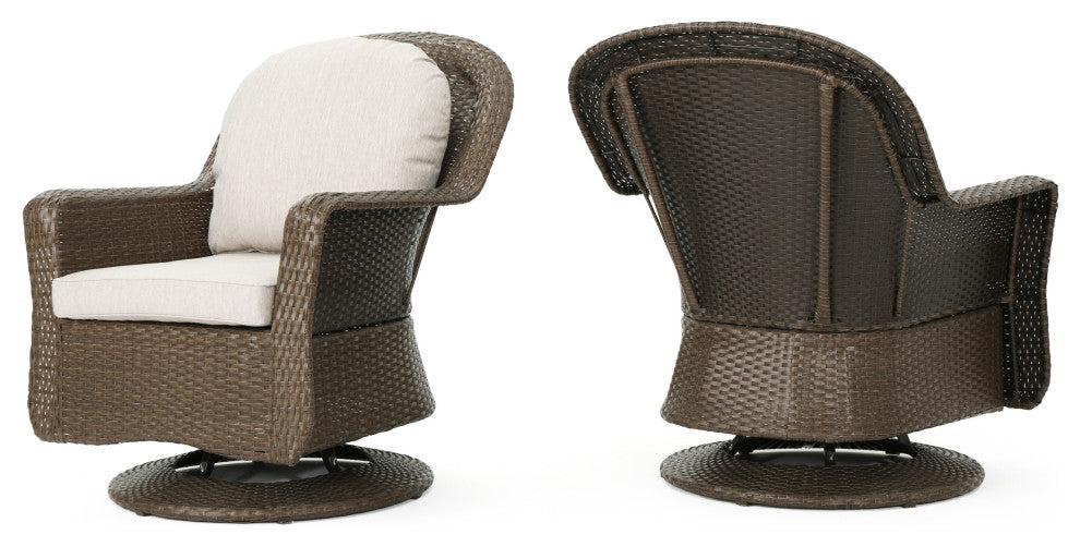 GDF Studio Linsten Outdoor Wicker Swivel Club Chairs, Water Resistant Cushions, Set of 2