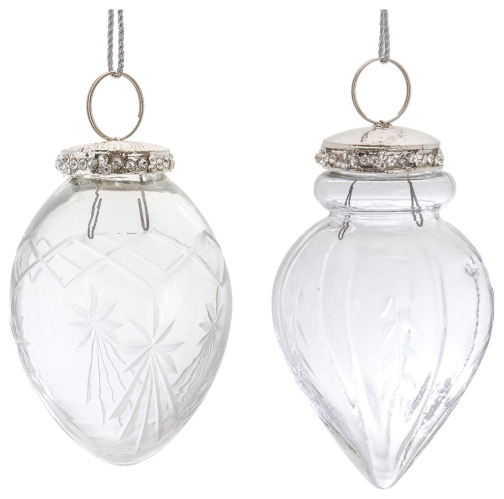 Etched Glass Teardrop Ornament, 6-Piece Set