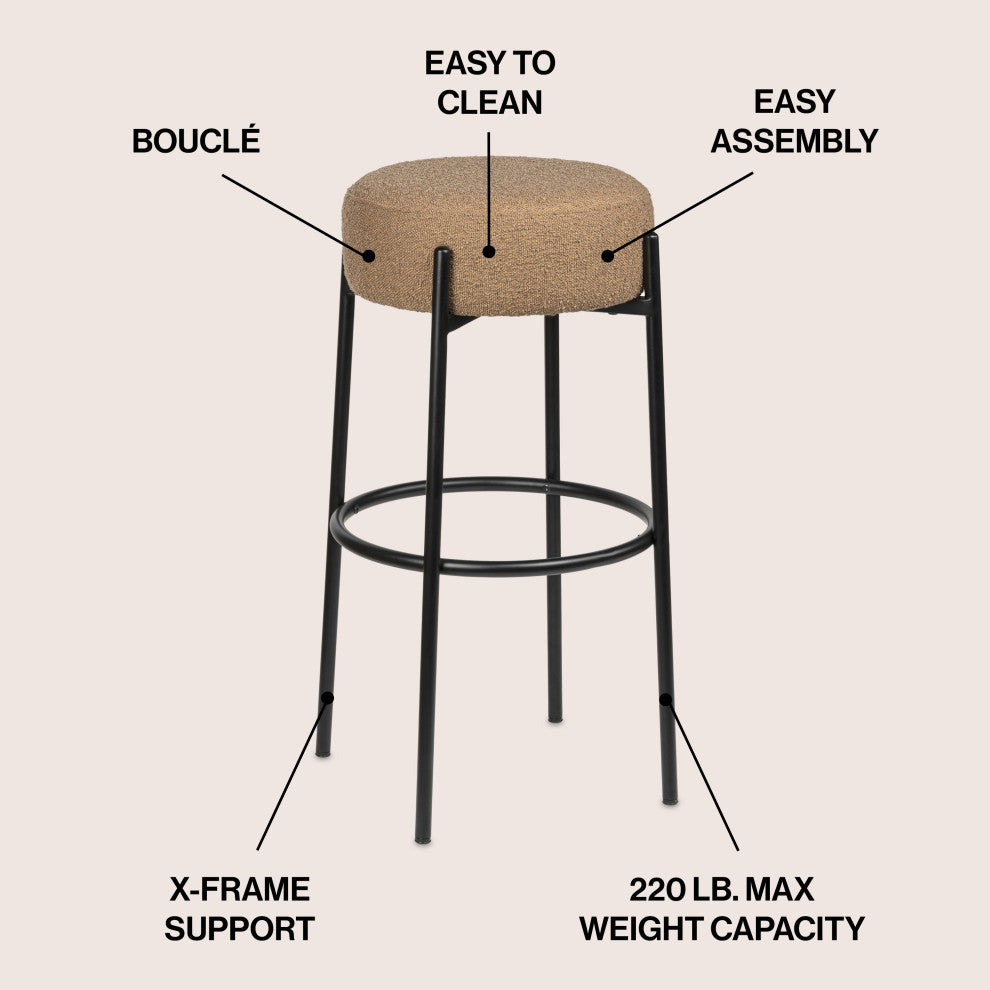 Paola Modern Minimalist Round Backless Metal Cushioned Bar Stool