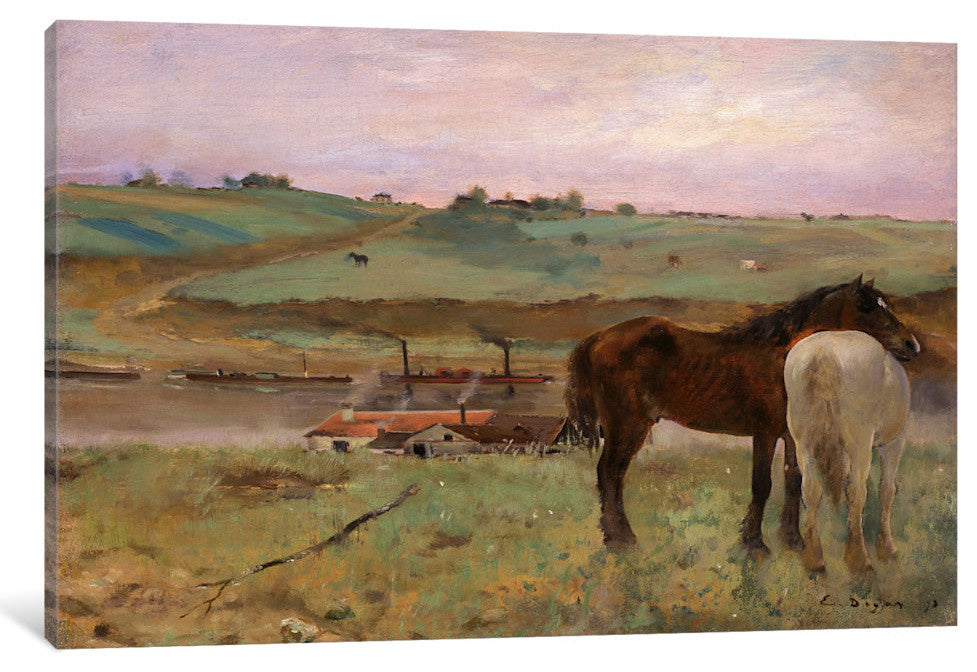 "Horses in a Meadow, 1871" by Edgar Degas, 26x18x1.5"