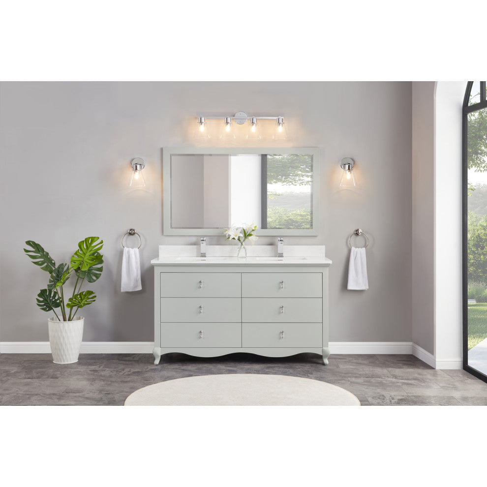 Vanity With Mirror, Sconce and Faucet Included, Silver Strand, 60"
