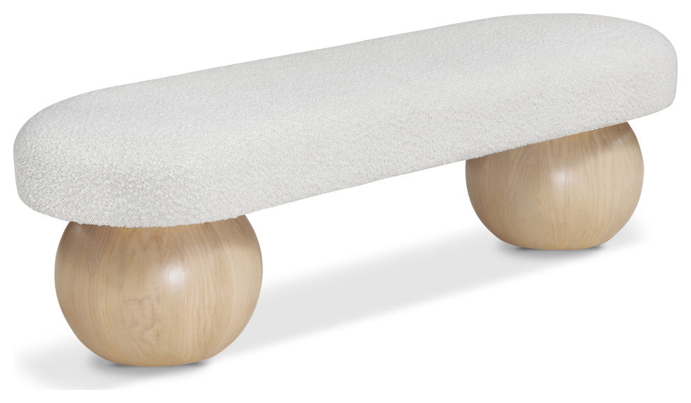 Meridian Furniture Bowie Boucle Fabric Upholstered Bench, Cream, Natural Finish