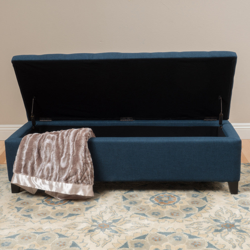 GDF Studio Sterling Fabric Tufted Storage Ottoman, Dark Blue