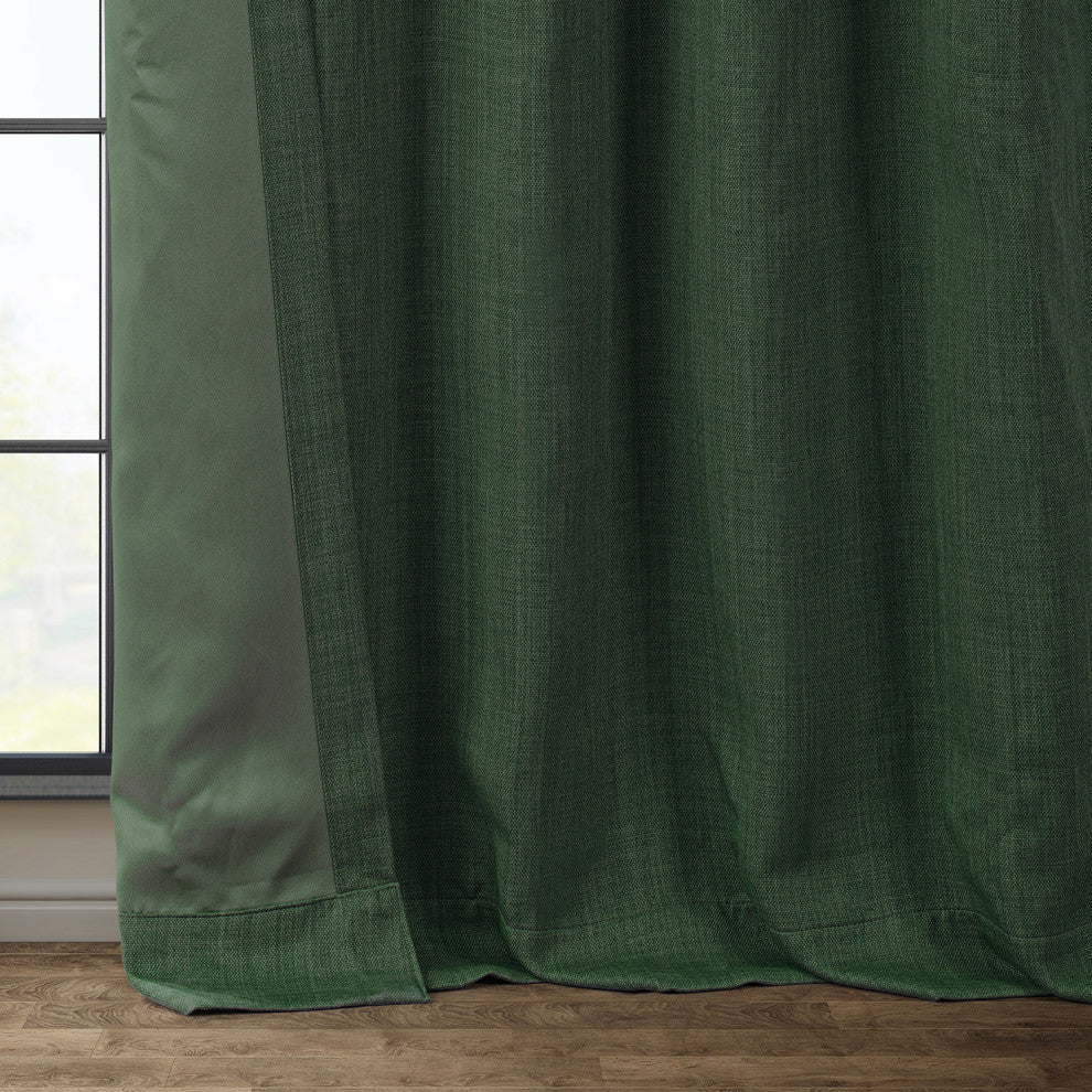 Faux Linen Darkening Curtain Single Panel, Key Green, 50"x84"