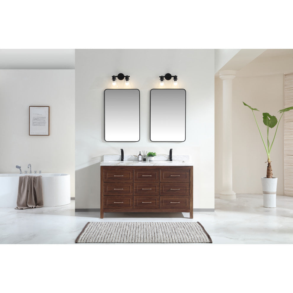 WK2428-60D-EB-W Vanity With Mirror, Sconce and Faucet Included