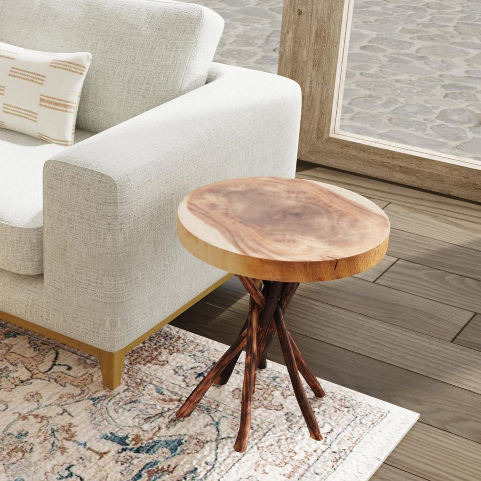 East at Main Merrill Brown Round Teakwood Accent Table
