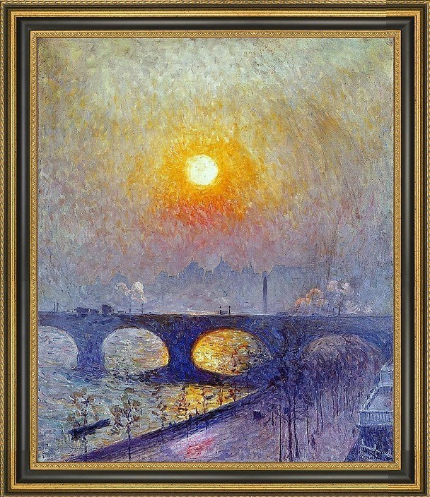 Emile Claus A Sunset over Waterloo Bridge Framed Premium Canvas Print, 20"x25"