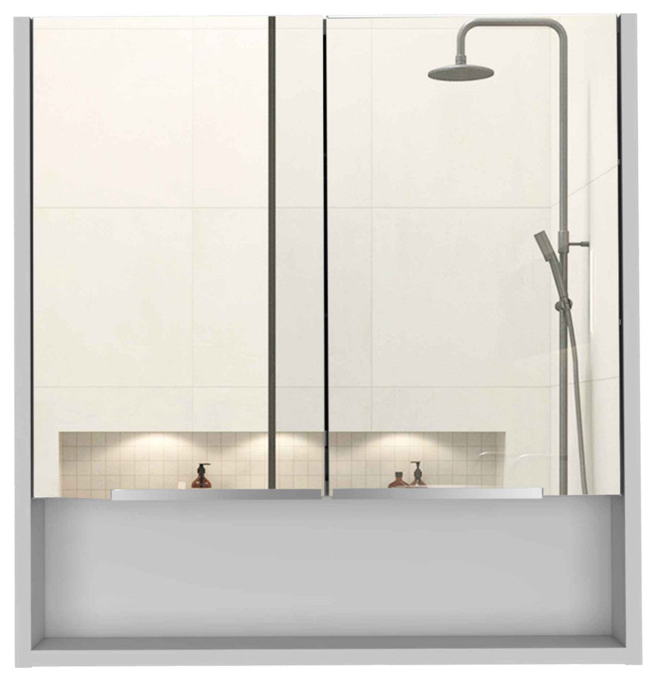 Ozark 24" Medicine Cabinet with Mirror, 3 Inner Shelves, and Open Shelf, White