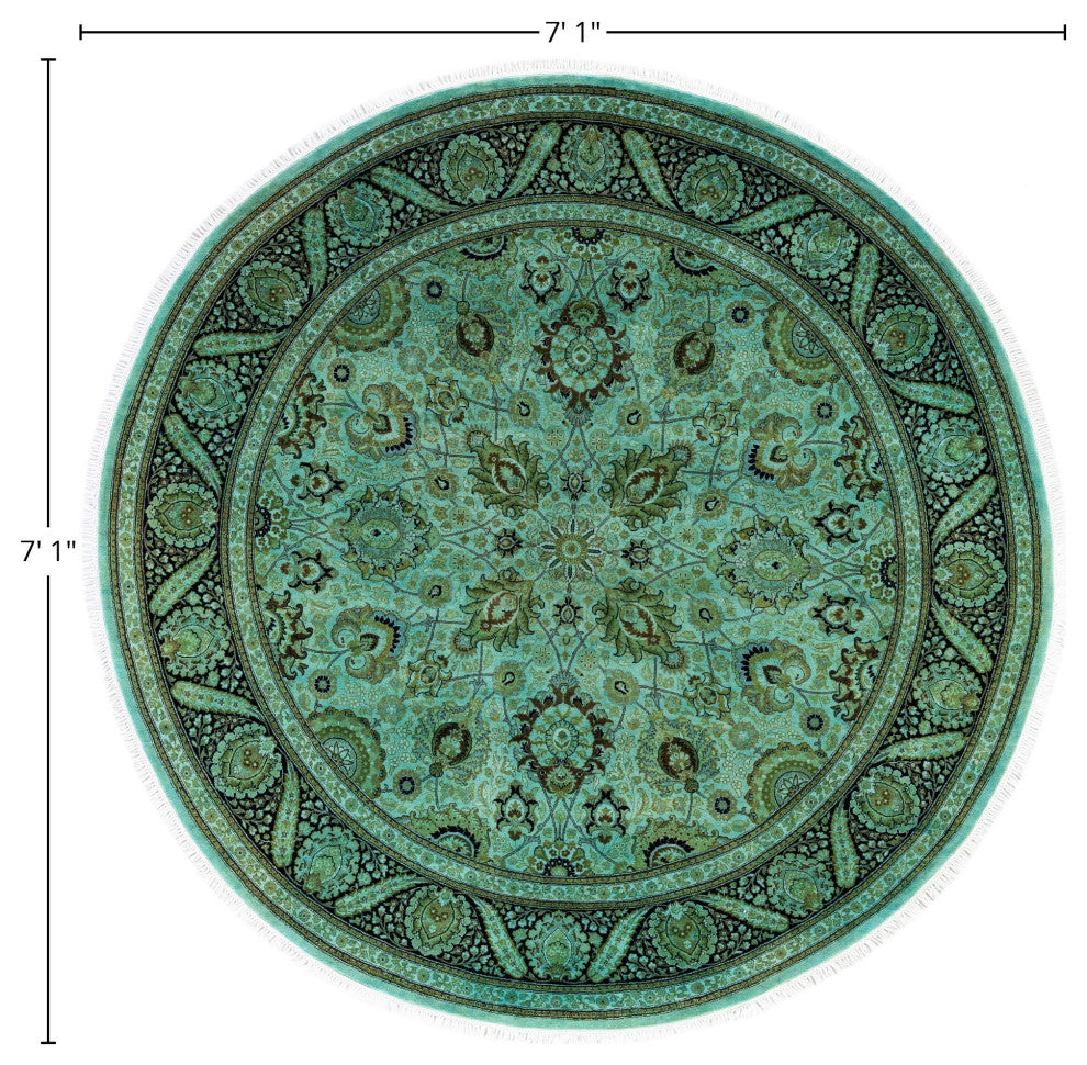 Overdyed One-of-a-Kind Hand-Knotted Area Rug Green, 7' 1" x 7' 1"