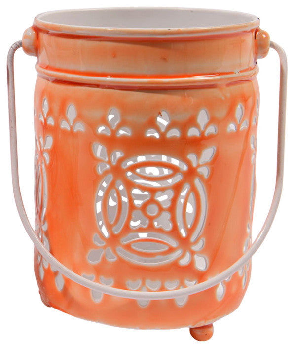 7.5" L'eau de Fleur Cut-Out Votive Candle Lantern, Bright Orange