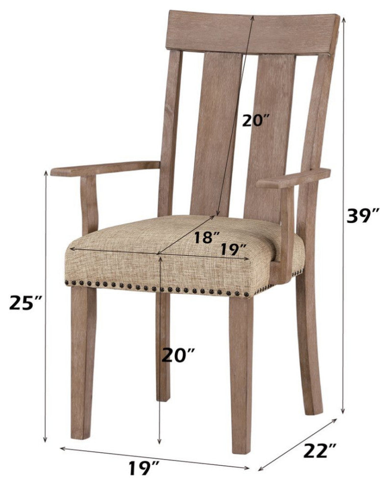 ACME Nathaniel Arm Chair, Set of 2, Fabric and Maple
