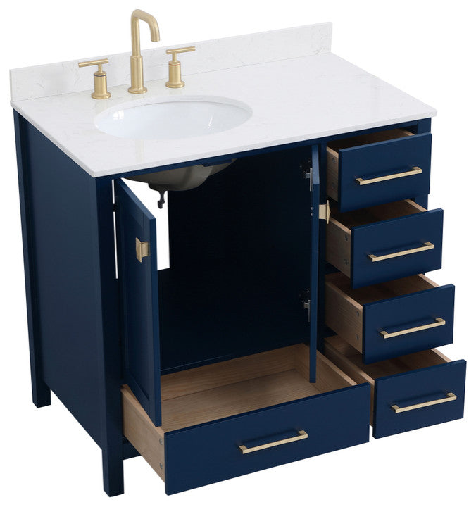 Iris 36" Single Bathroom Vanity, Blue With Backsplash