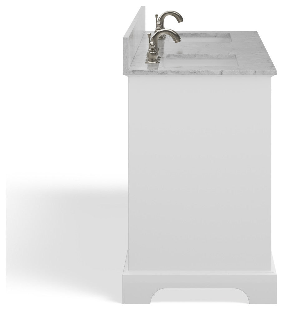 Cascade Bath Vanity, White, 72", Brushed Nickel Hardware, Double, Freestanding